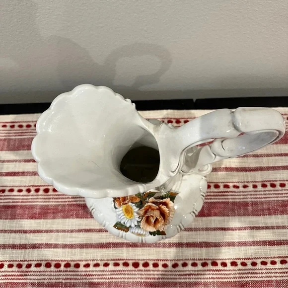Vintage Capodimonte Style Hand Painted Majolica Porcelain Pitcher Made in Italy